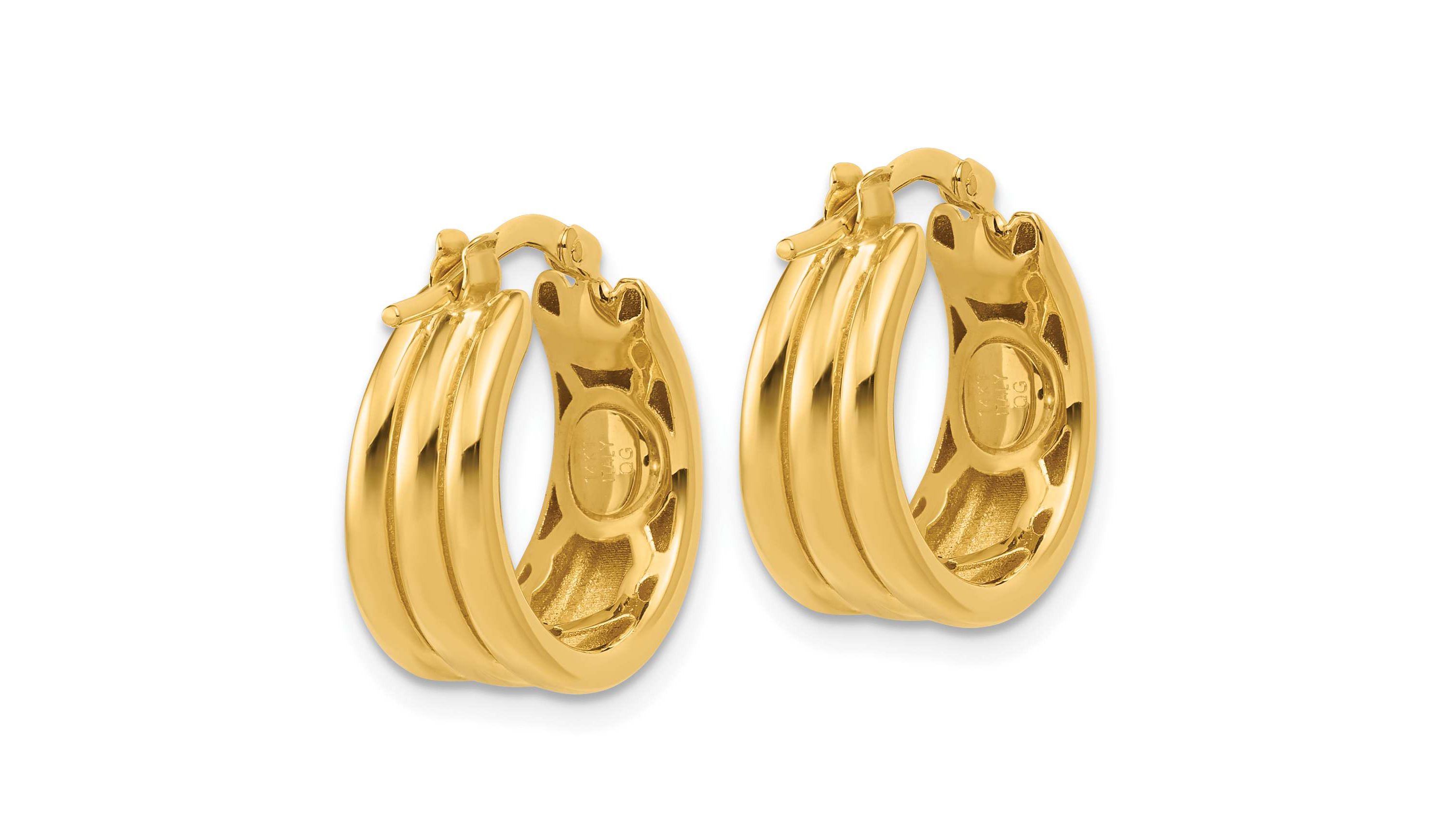 14K Yellow Gold Polished and Grooved Hoop Earrings