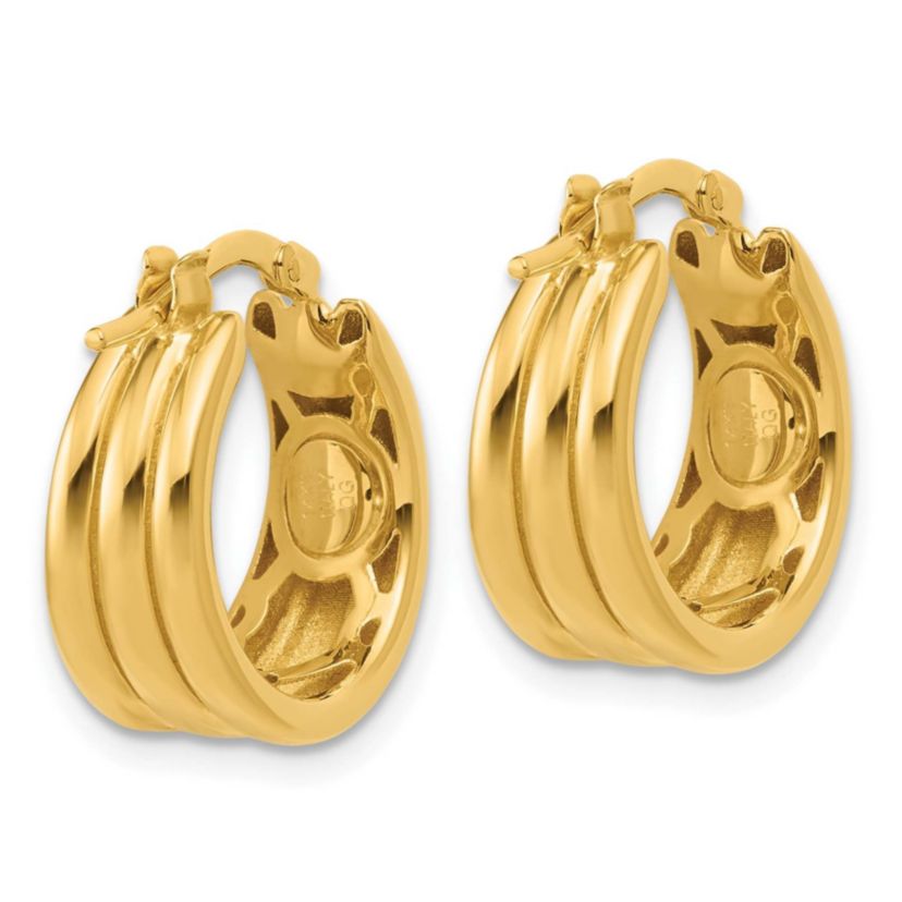 14K Yellow Gold Polished and Grooved Hoop Earrings