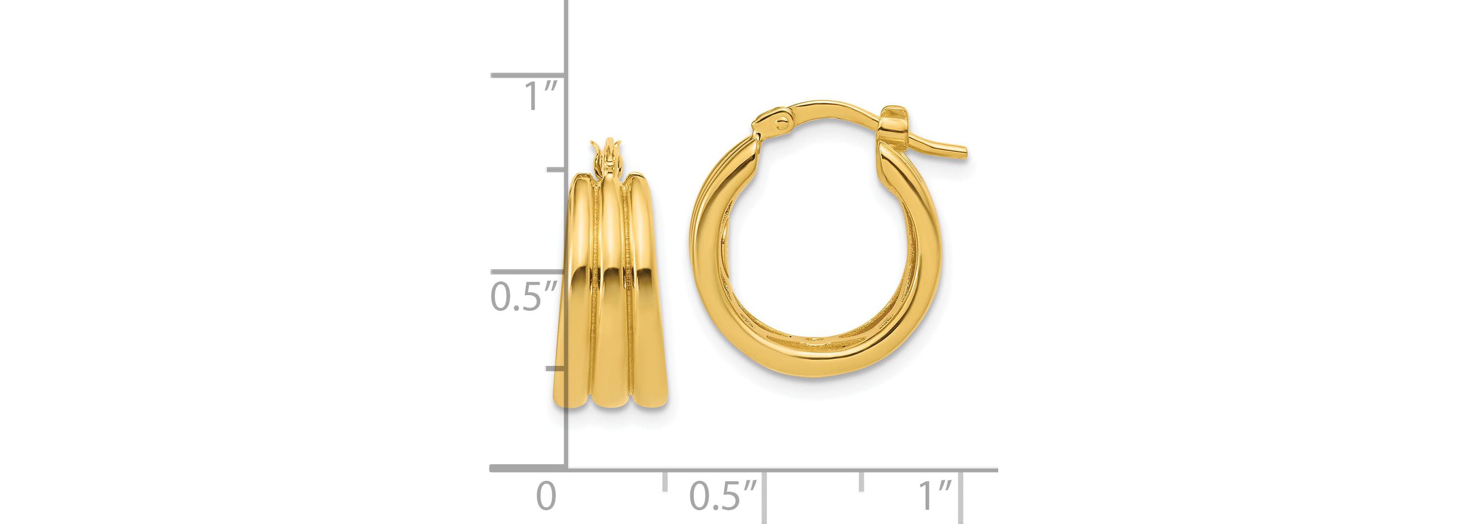 14K Yellow Gold Polished and Grooved Hoop Earrings