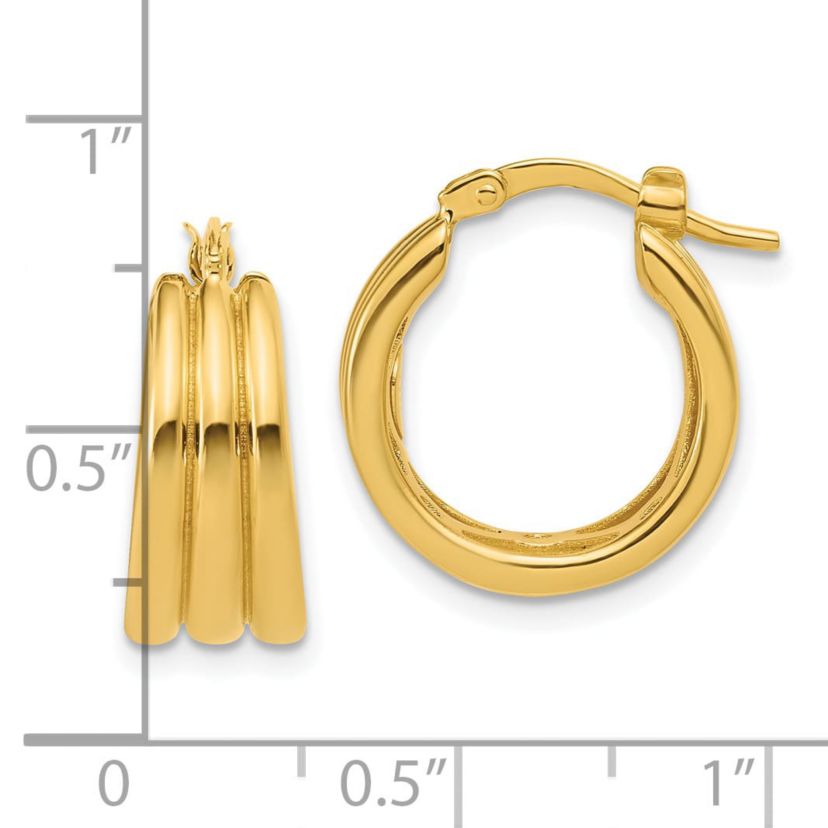 14K Yellow Gold Polished and Grooved Hoop Earrings