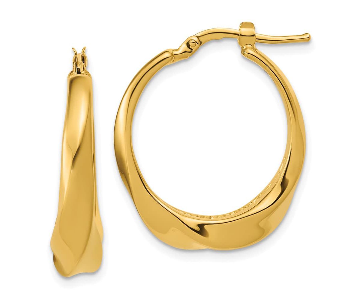 14K Yellow Gold Polished Twisted Hollow Hoop Earrings