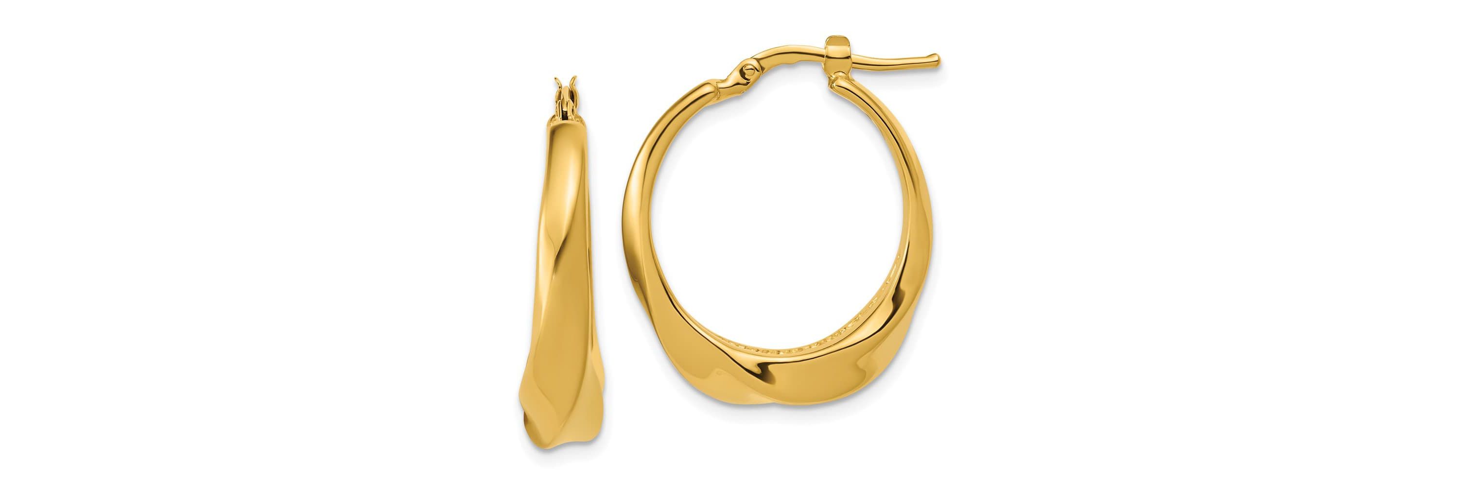 14K Yellow Gold Polished Twisted Hollow Hoop Earrings