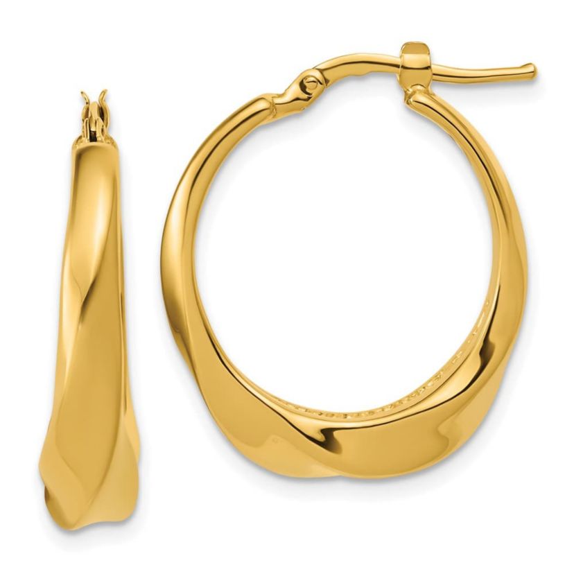 14K Yellow Gold Polished Twisted Hollow Hoop Earrings