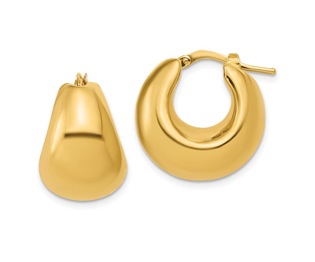 14K Yellow Gold Polished Hollow Puff Hoop Earrings
