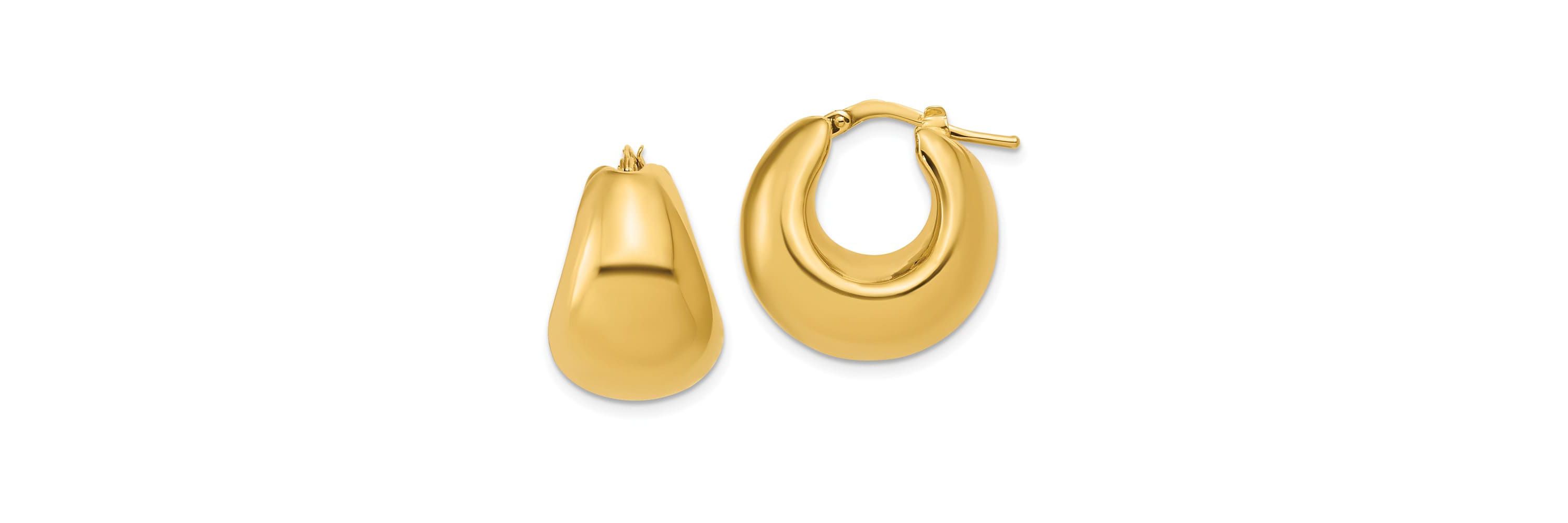 14K Yellow Gold Polished Hollow Puff Hoop Earrings
