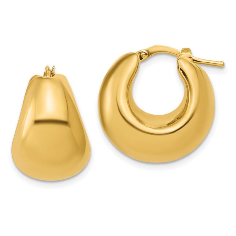 14K Yellow Gold Polished Hollow Puff Hoop Earrings