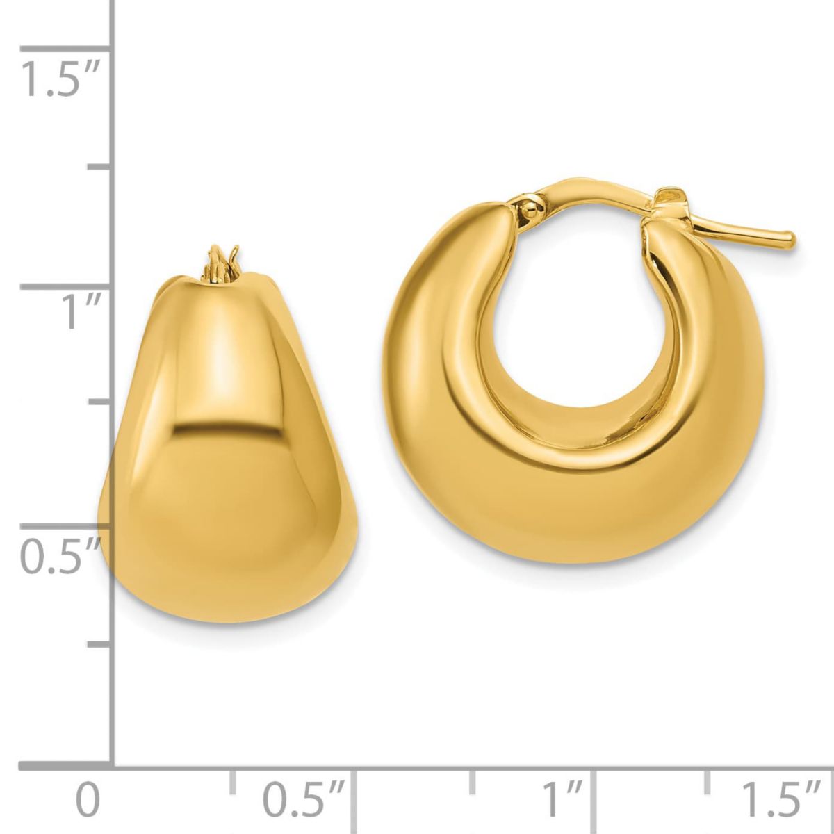 14K Yellow Gold Polished Hollow Puff Hoop Earrings