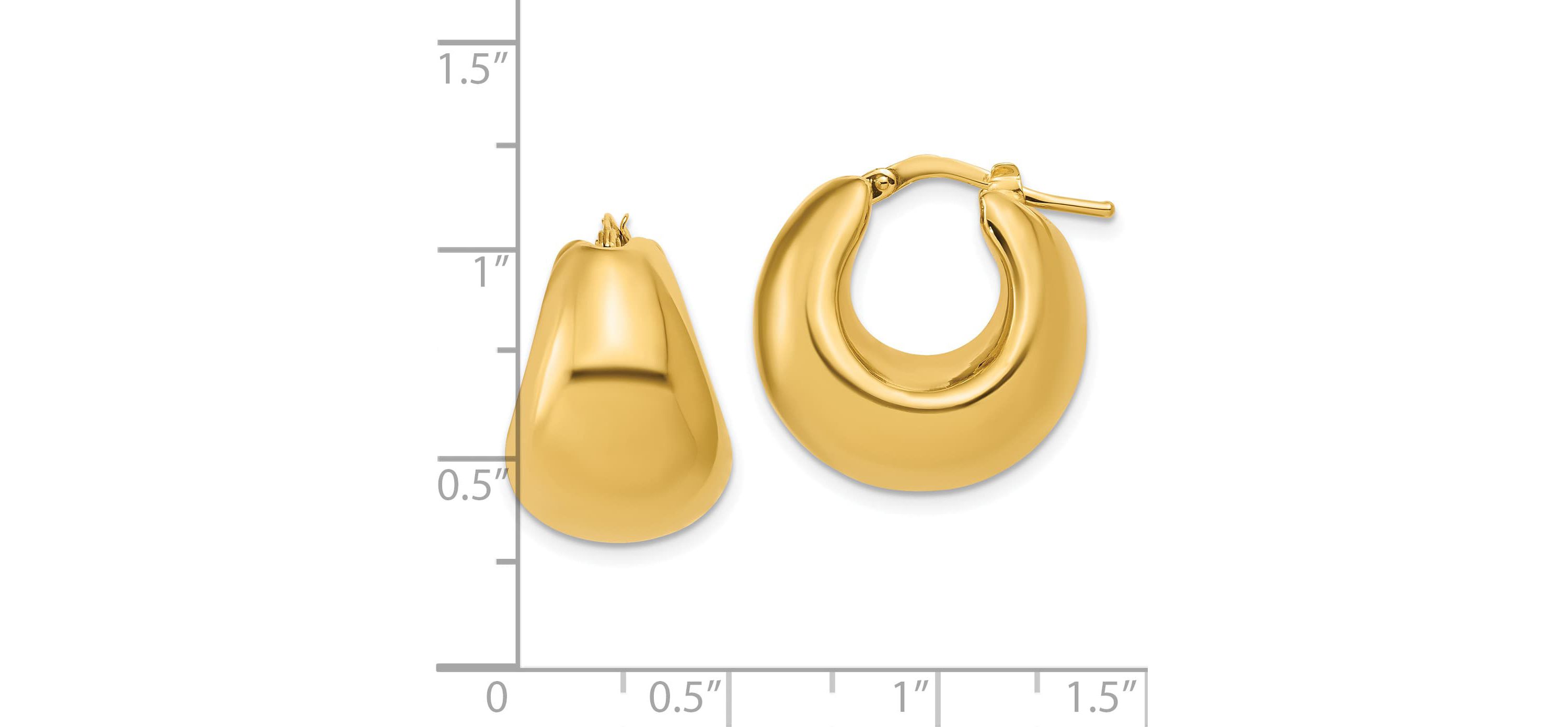 14K Yellow Gold Polished Hollow Puff Hoop Earrings