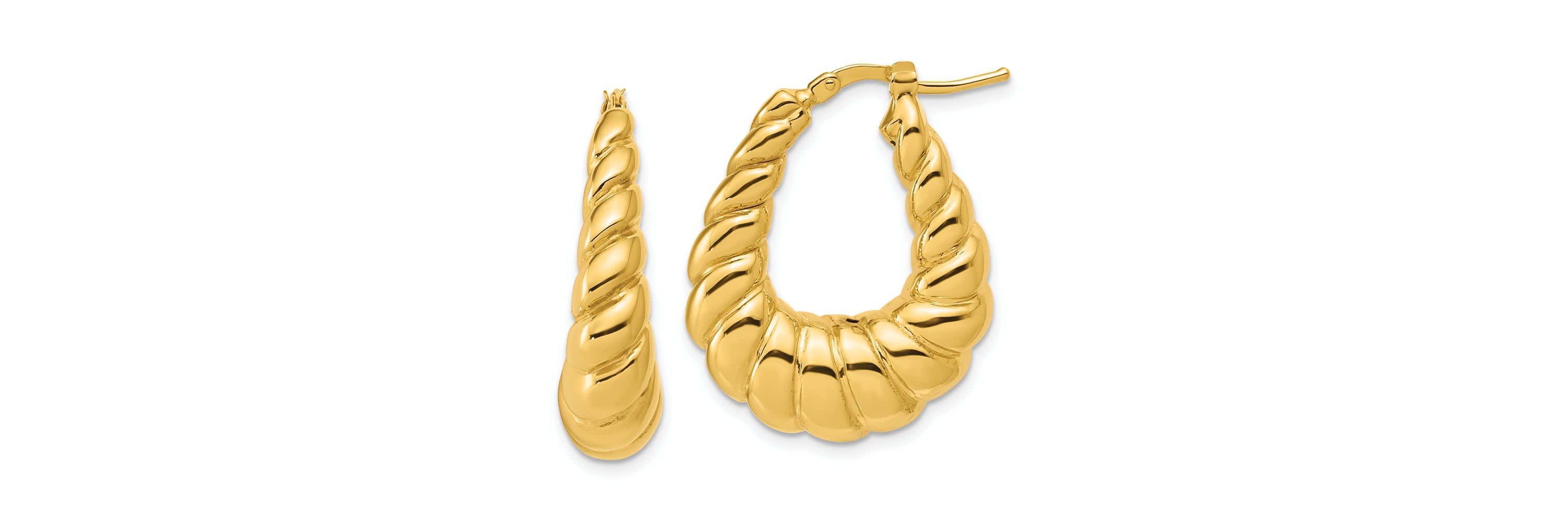 14K Yellow Gold Polished Scallop Oval Hoop Earrings
