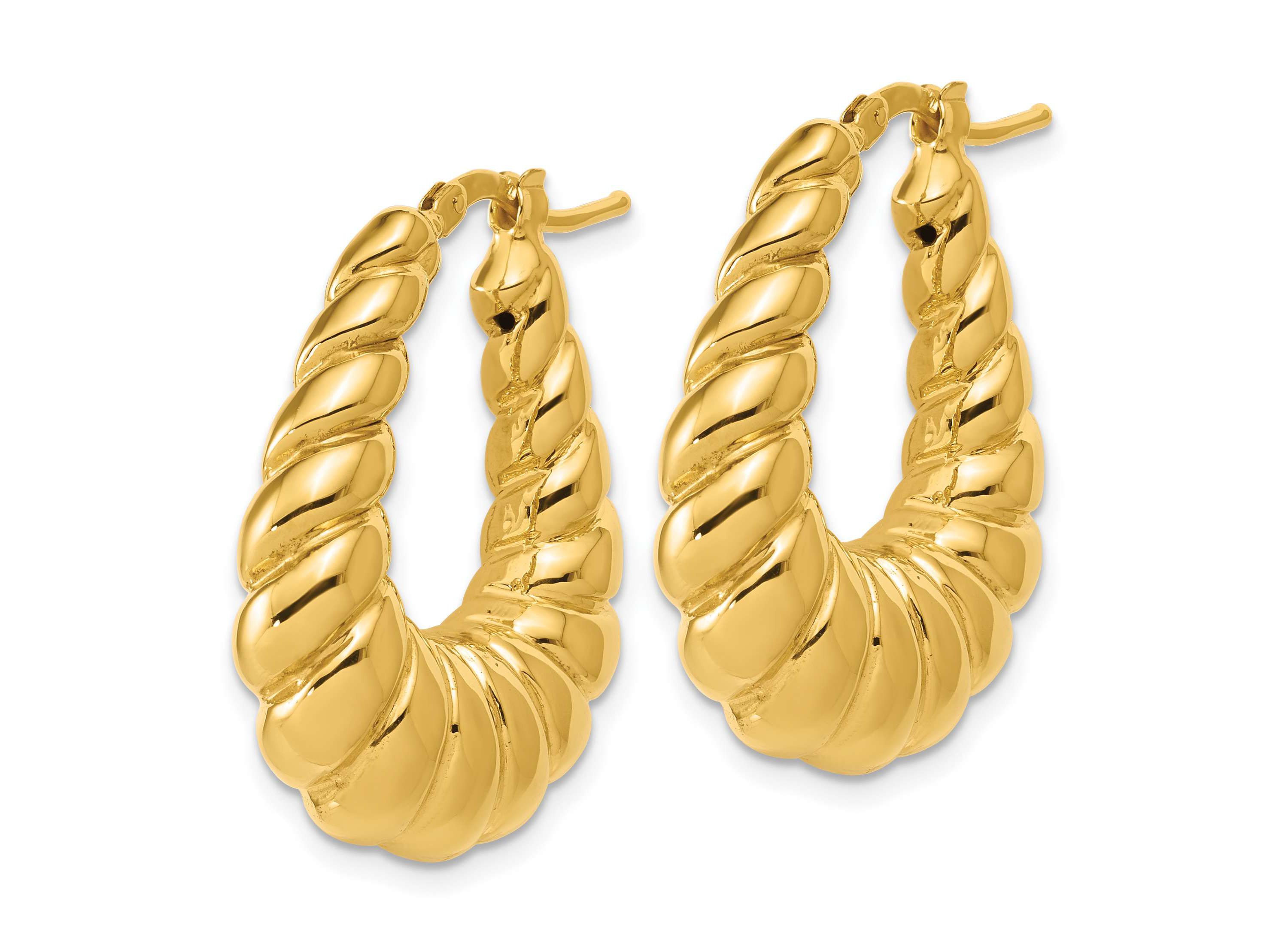 14K Yellow Gold Polished Scallop Oval Hoop Earrings