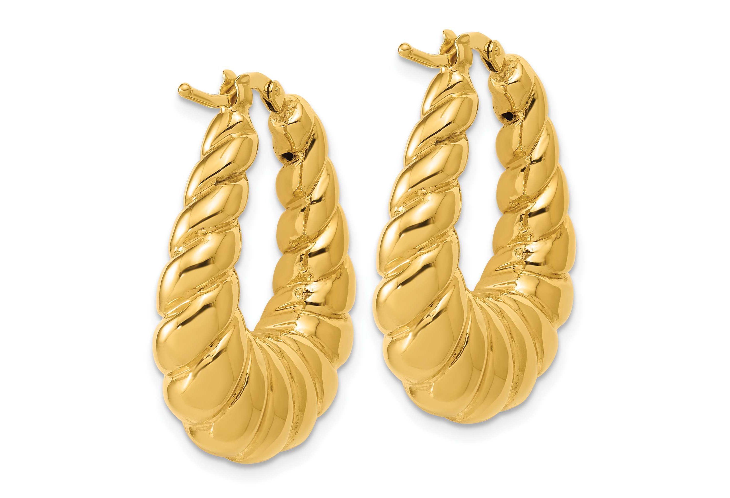 14K Yellow Gold Polished Scallop Oval Hoop Earrings