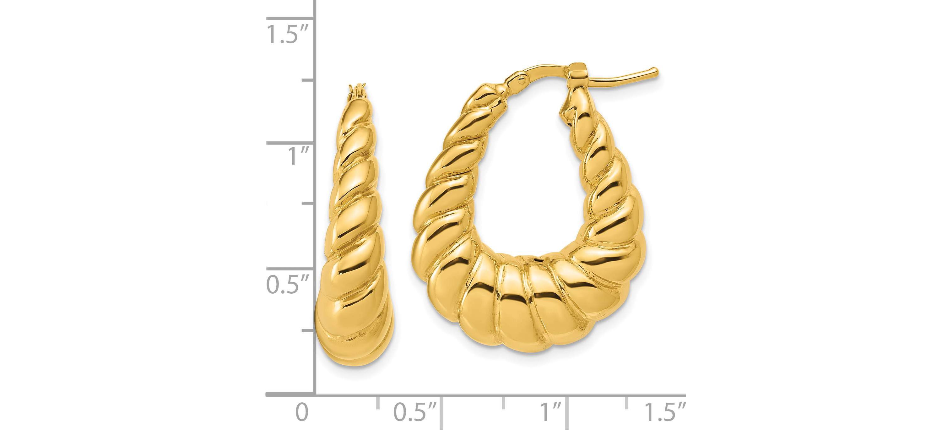 14K Yellow Gold Polished Scallop Oval Hoop Earrings