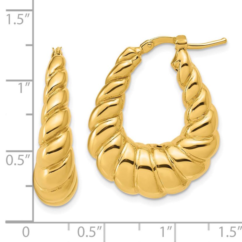 14K Yellow Gold Polished Scallop Oval Hoop Earrings