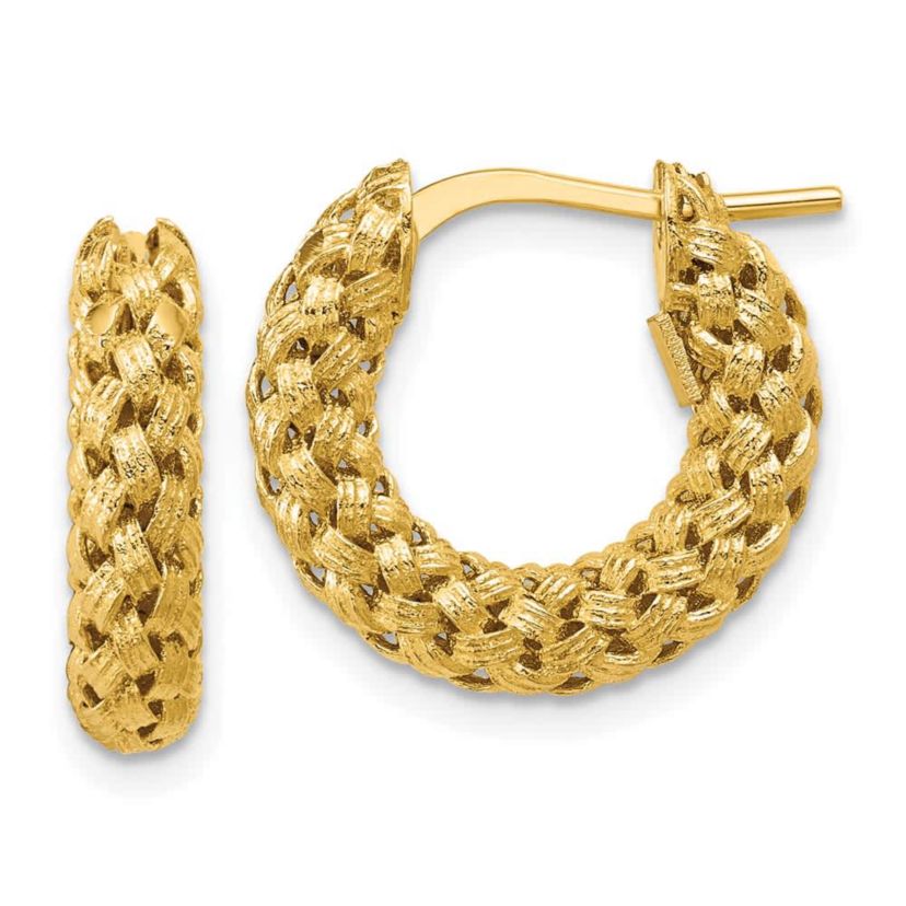 14K Yellow Gold Polished and Textured Woven Hoop Earrings