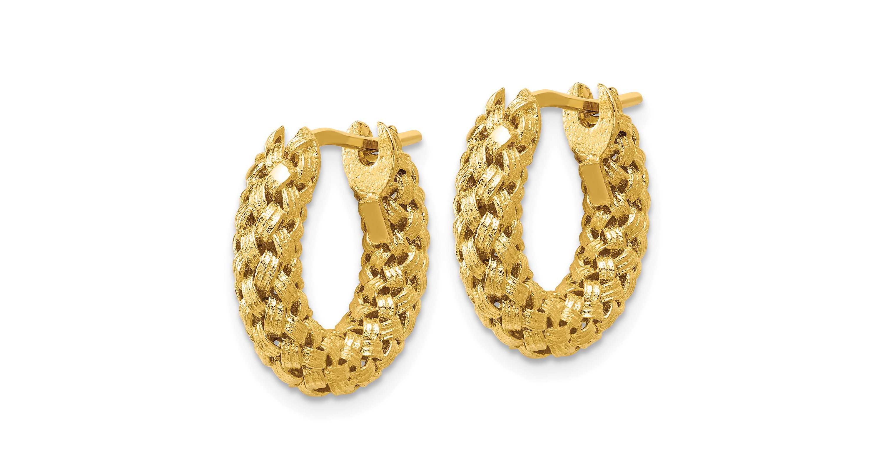 14K Yellow Gold Polished and Textured Woven Hoop Earrings