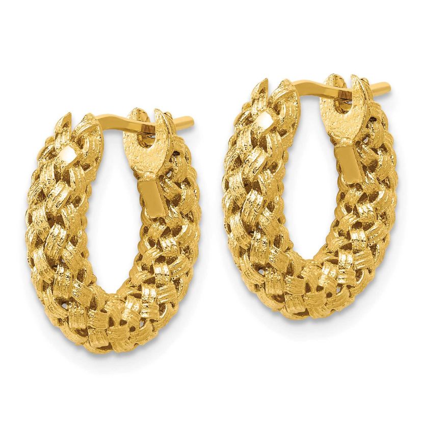 14K Yellow Gold Polished and Textured Woven Hoop Earrings
