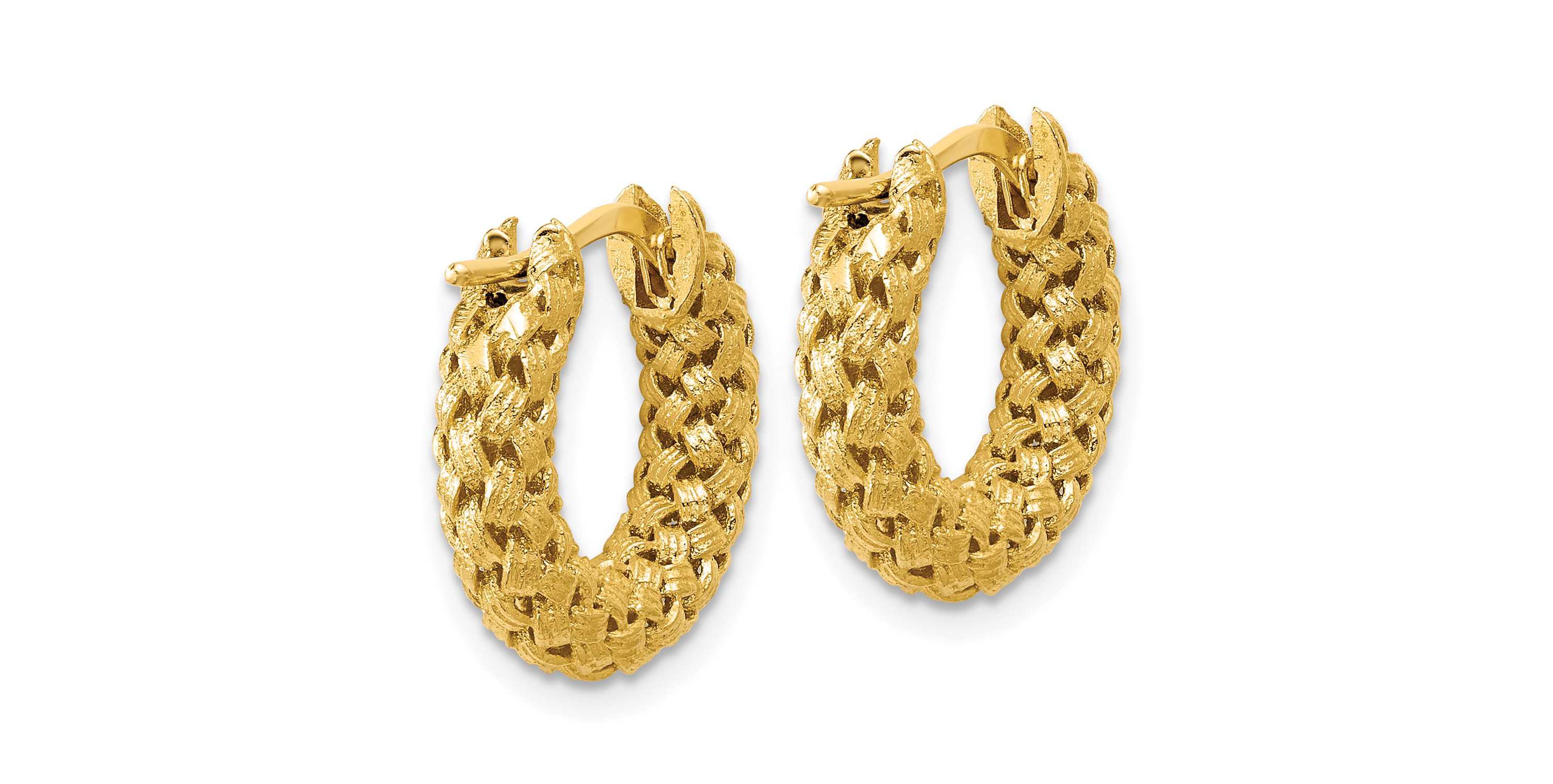 14K Yellow Gold Polished and Textured Woven Hoop Earrings