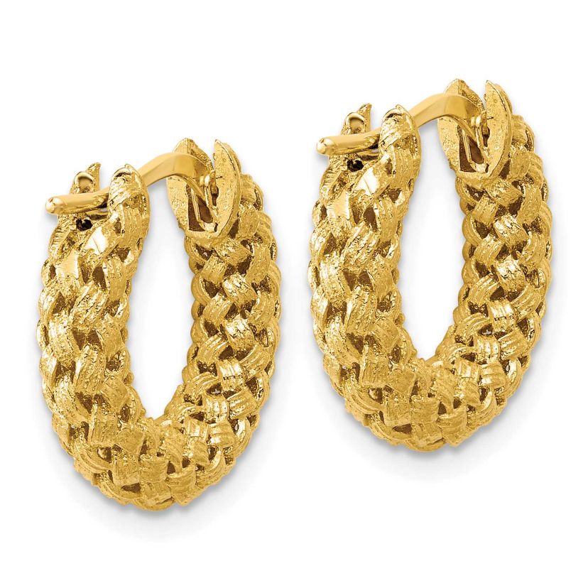 14K Yellow Gold Polished and Textured Woven Hoop Earrings