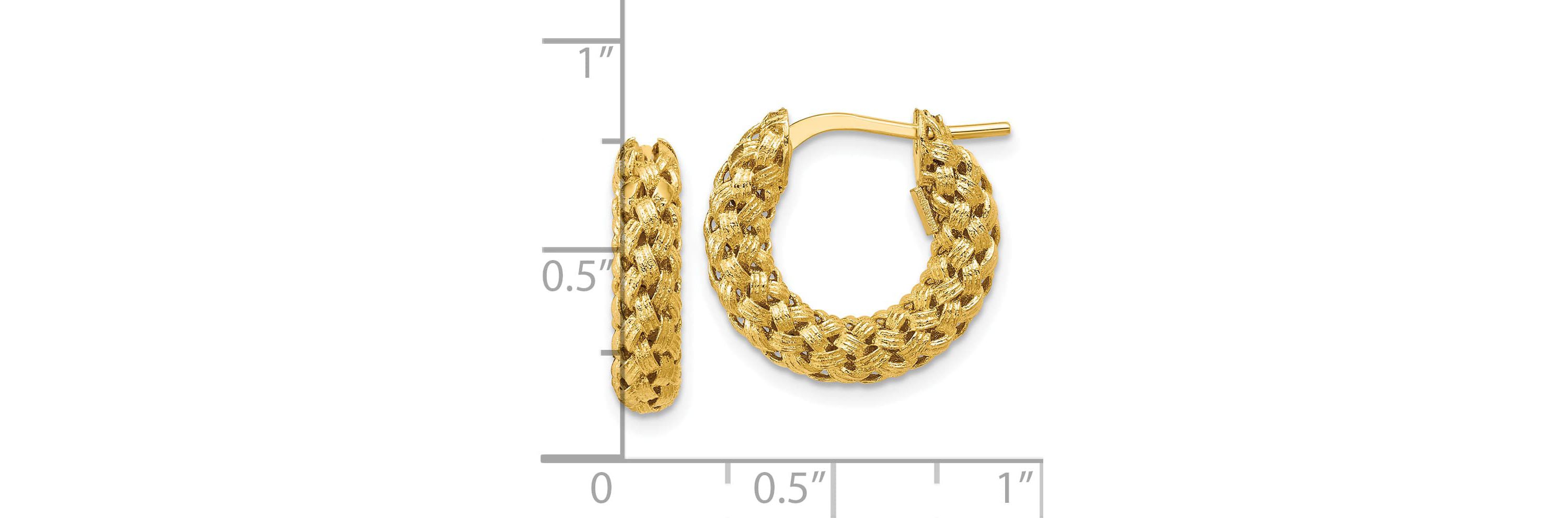 14K Yellow Gold Polished and Textured Woven Hoop Earrings