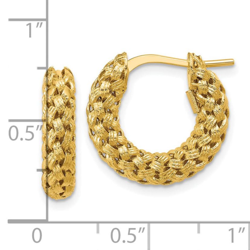 14K Yellow Gold Polished and Textured Woven Hoop Earrings