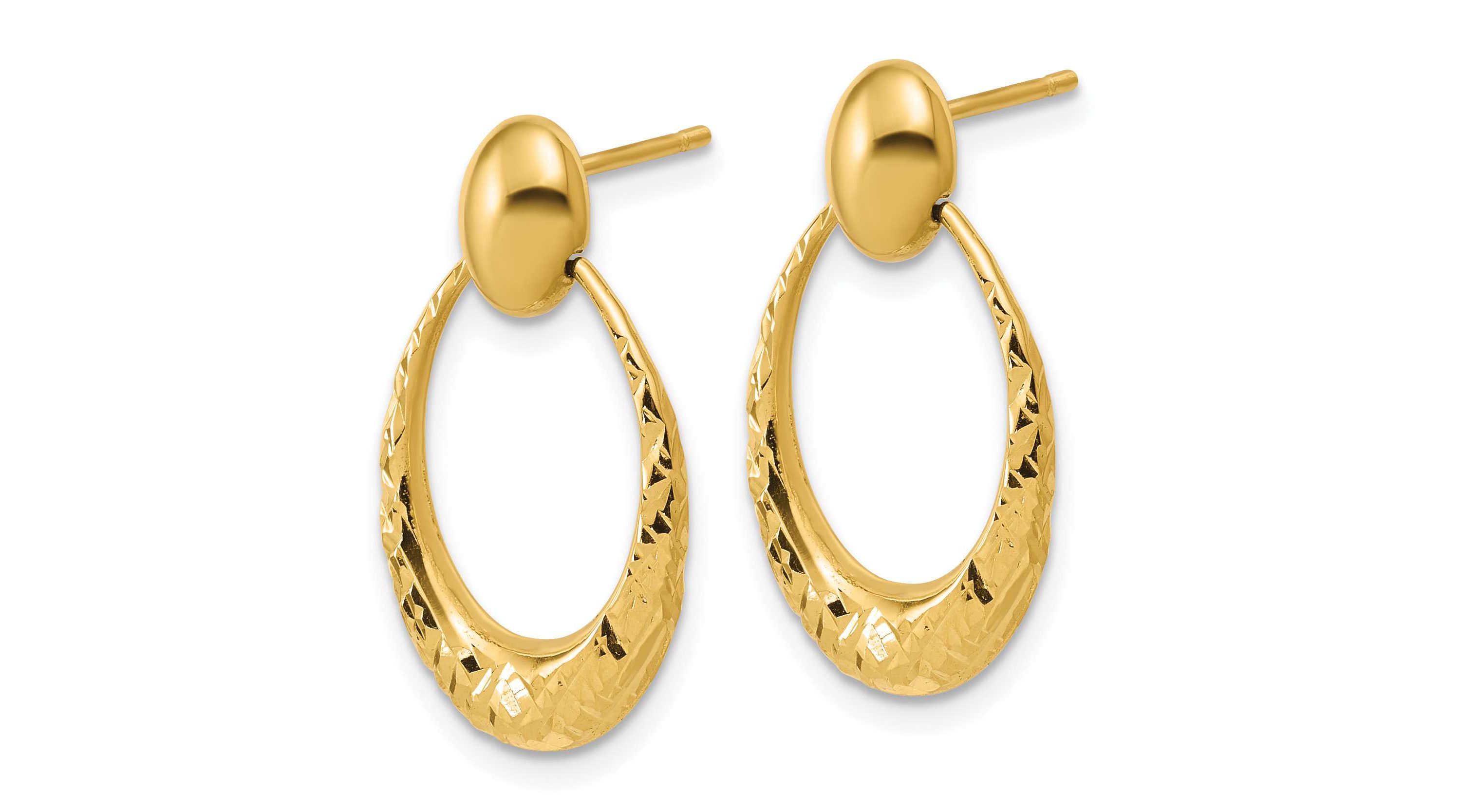 14K Yellow Gold Polished and Diamond-cut Oval Dangle Post Earrings