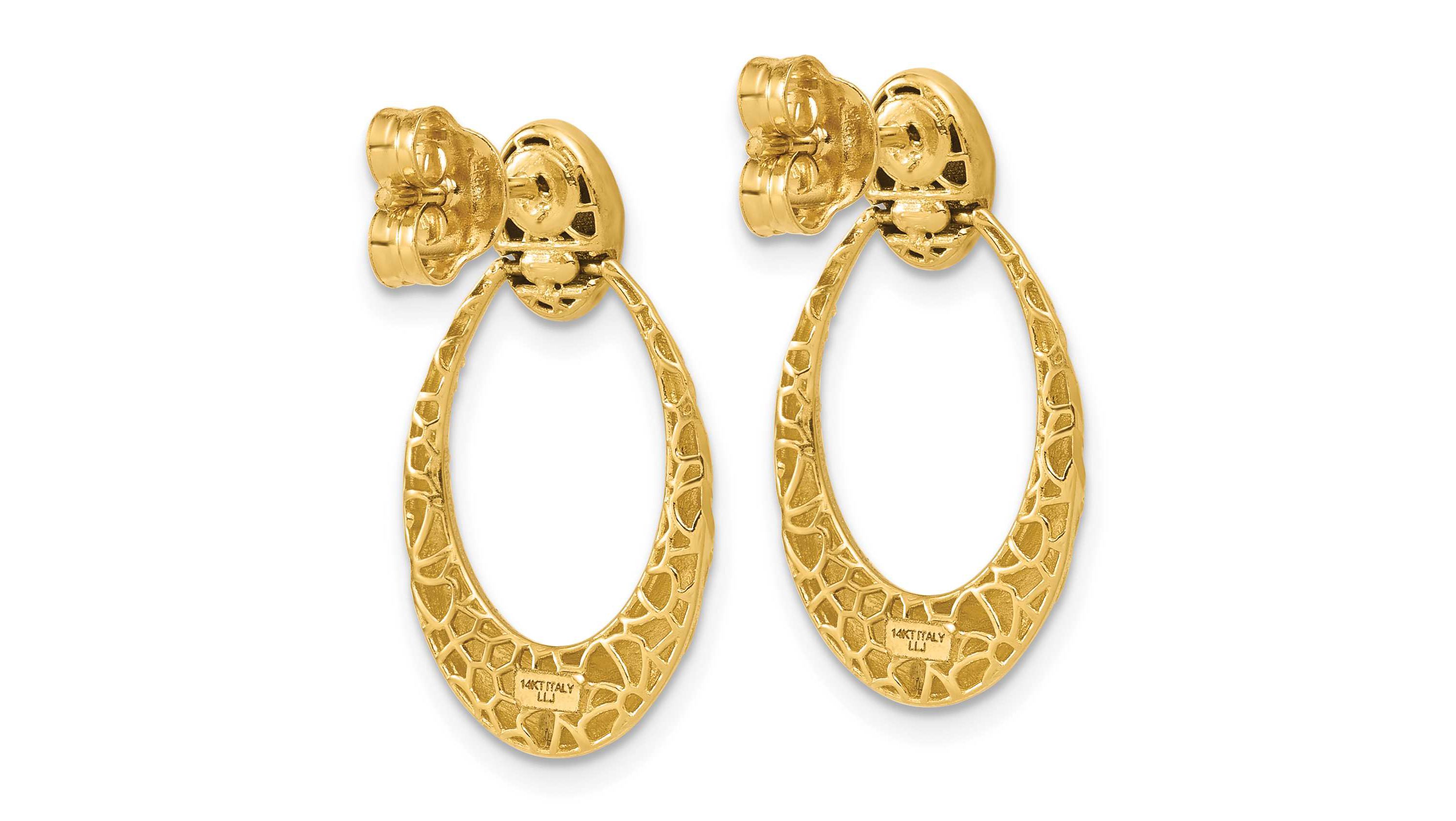 14K Yellow Gold Polished and Diamond-cut Oval Dangle Post Earrings