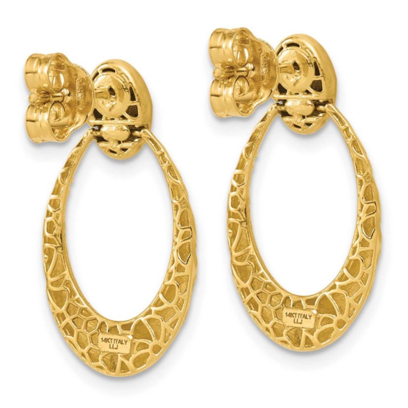 14K Yellow Gold Polished and Diamond-cut Oval Dangle Post Earrings