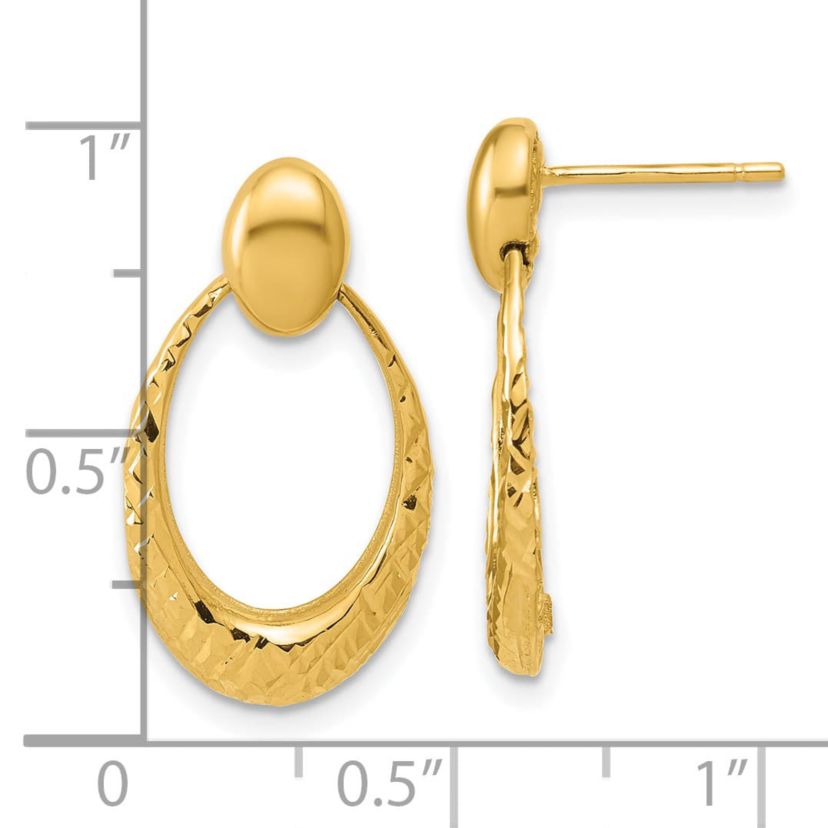 14K Yellow Gold Polished and Diamond-cut Oval Dangle Post Earrings