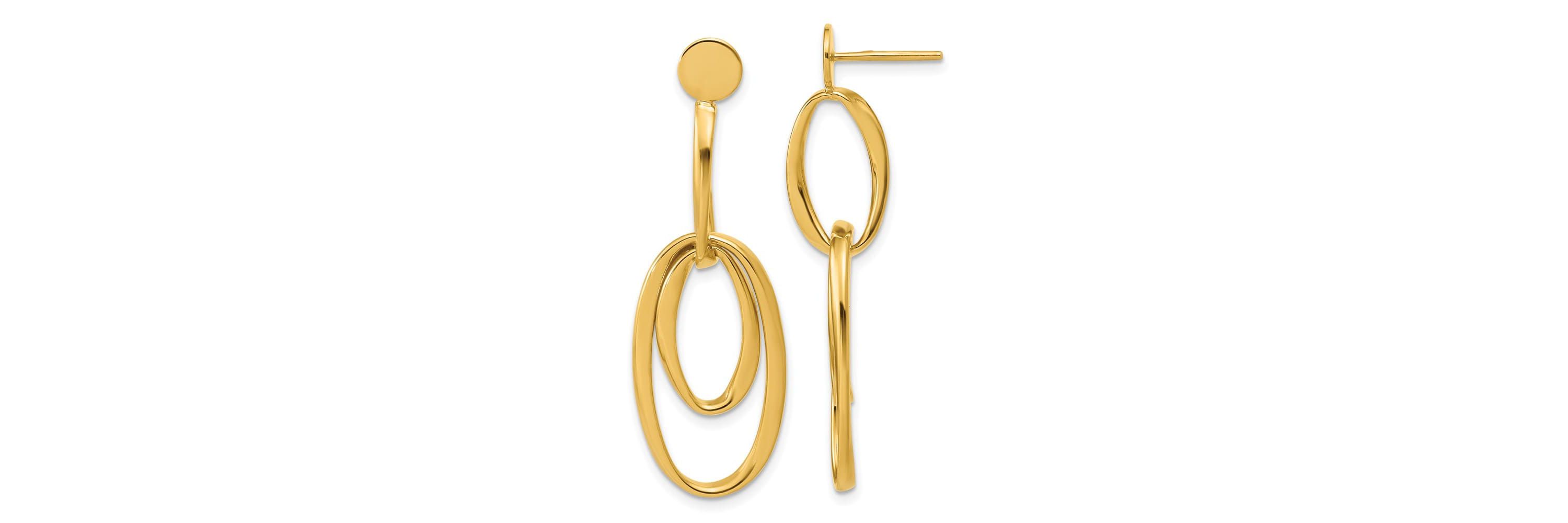 14K Yellow Gold Polished Oval Dangle Post Earrings