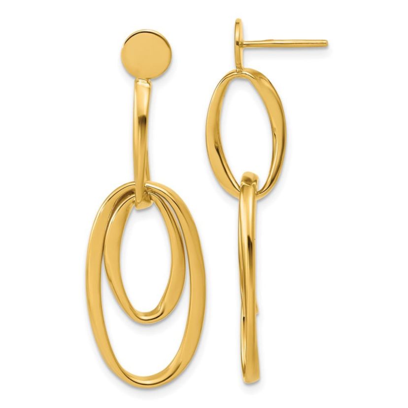 14K Yellow Gold Polished Oval Dangle Post Earrings