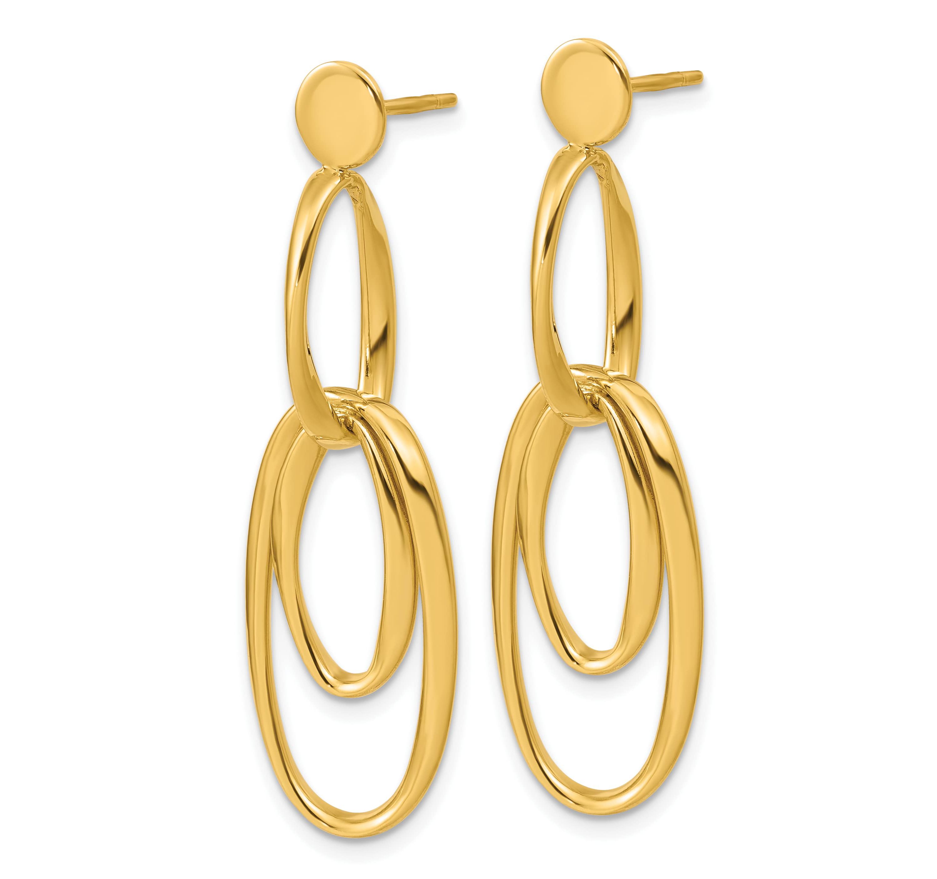 14K Yellow Gold Polished Oval Dangle Post Earrings