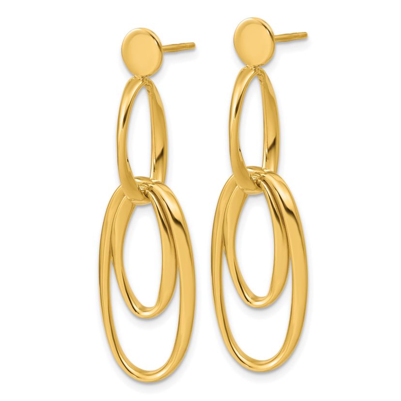14K Yellow Gold Polished Oval Dangle Post Earrings