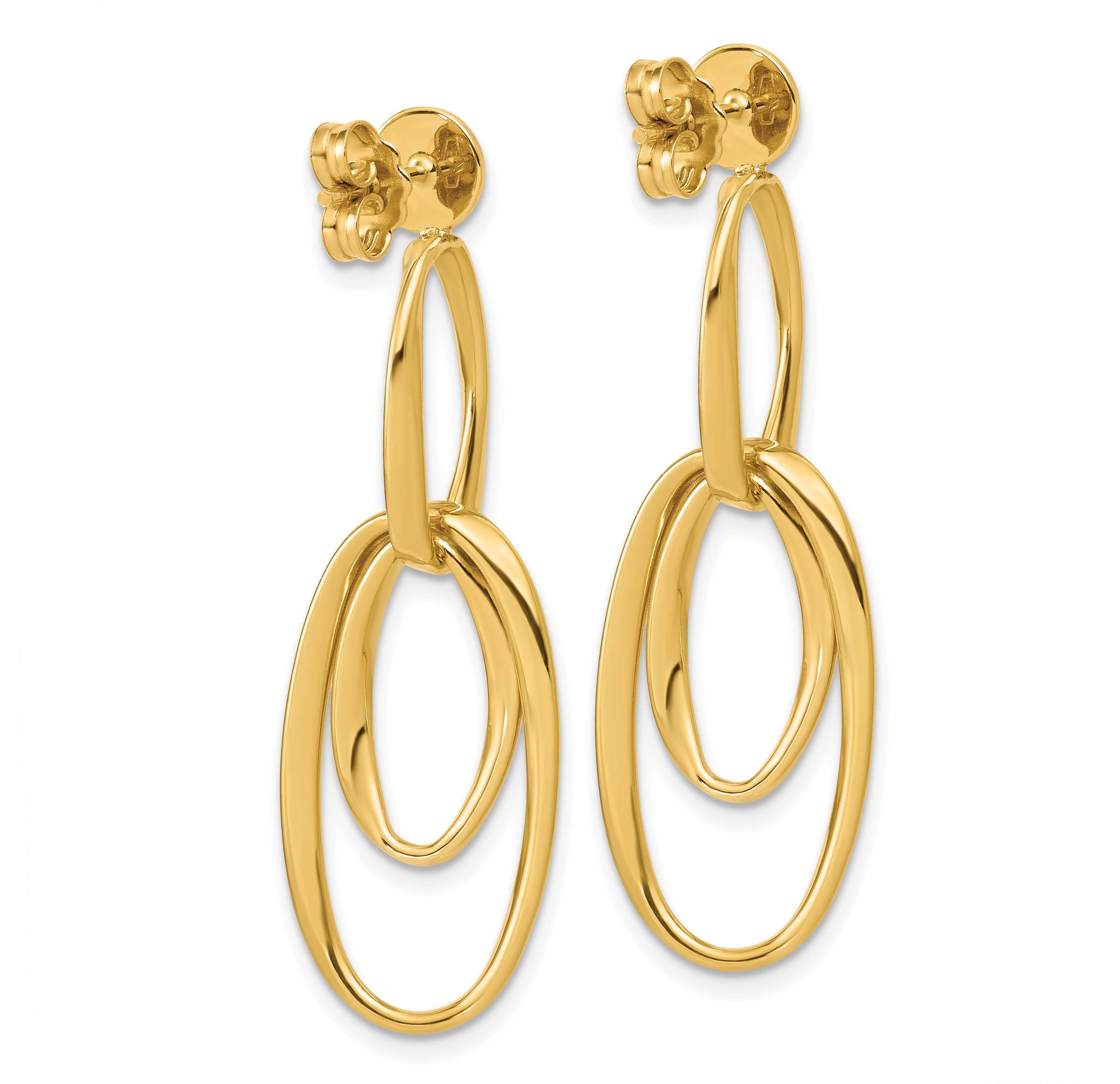 14K Yellow Gold Polished Oval Dangle Post Earrings