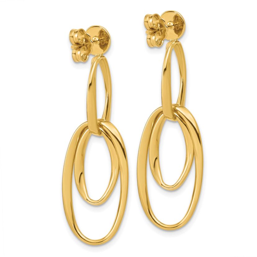 14K Yellow Gold Polished Oval Dangle Post Earrings