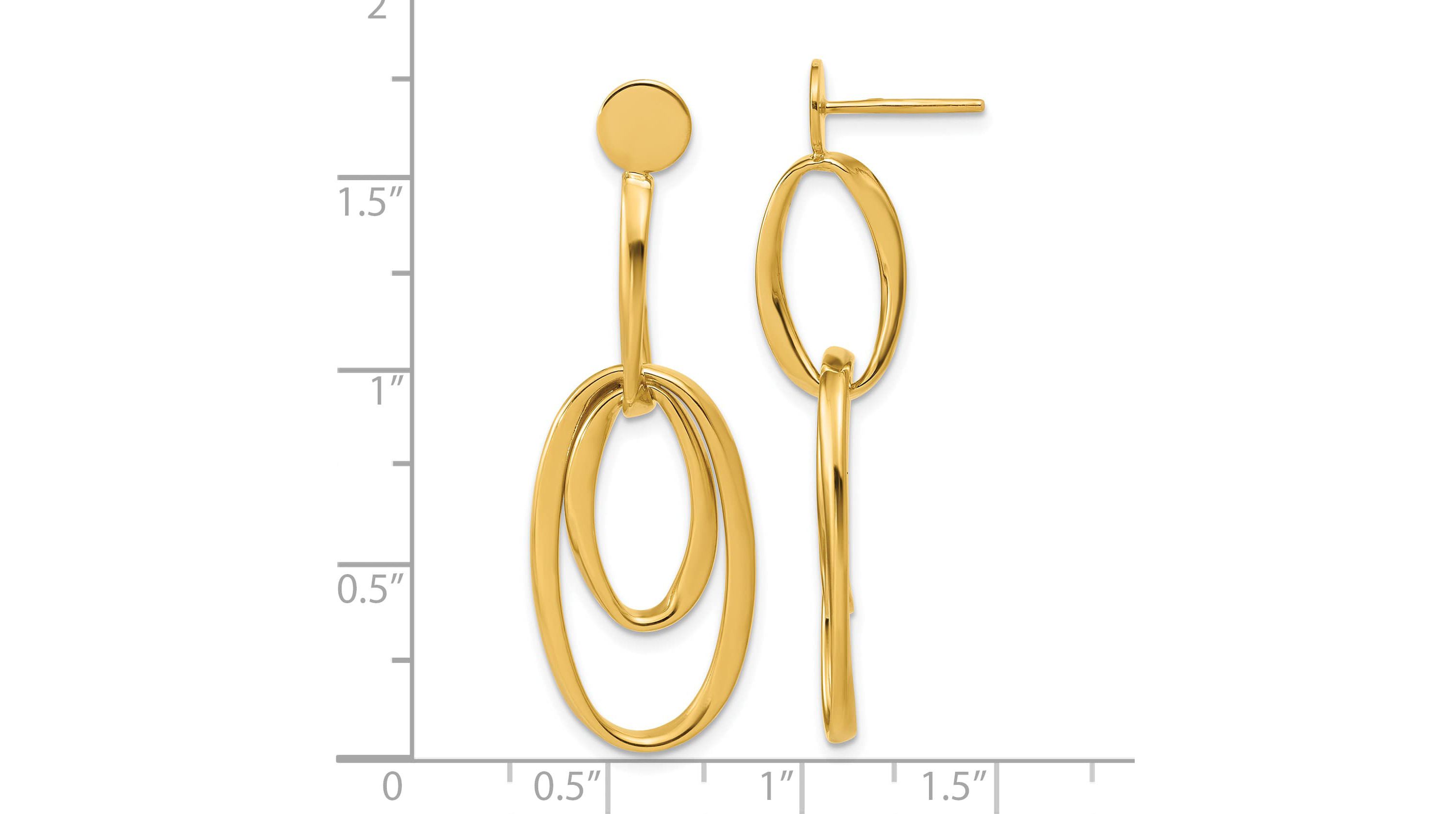 14K Yellow Gold Polished Oval Dangle Post Earrings