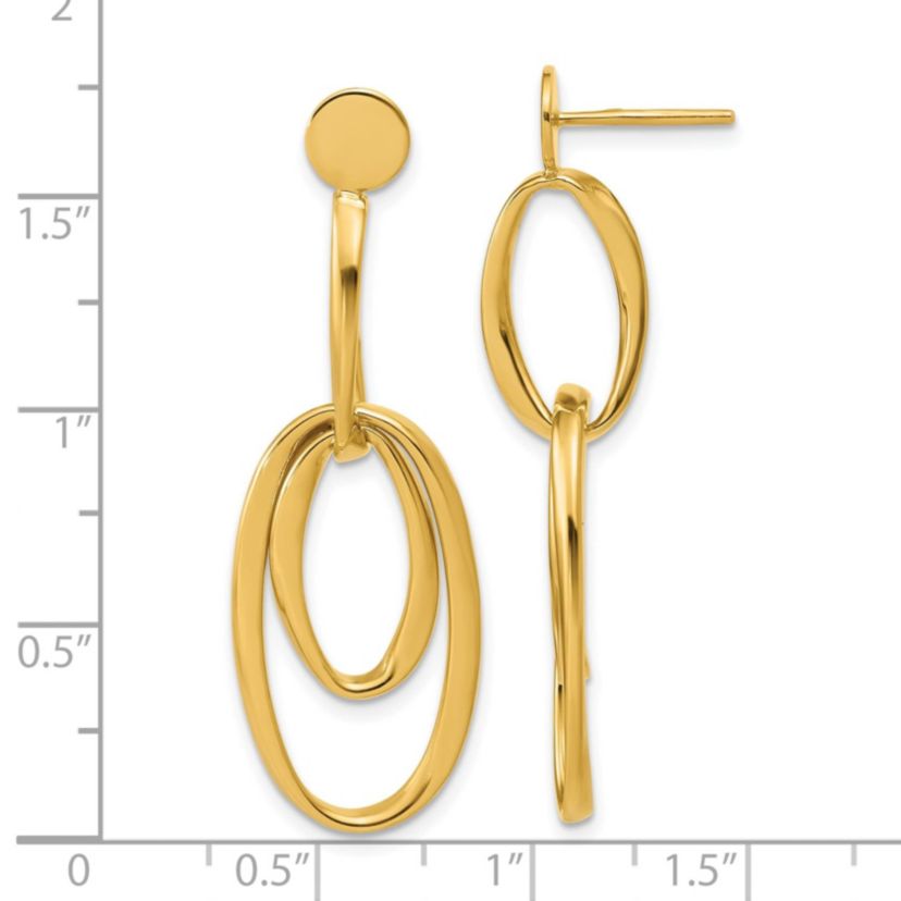 14K Yellow Gold Polished Oval Dangle Post Earrings