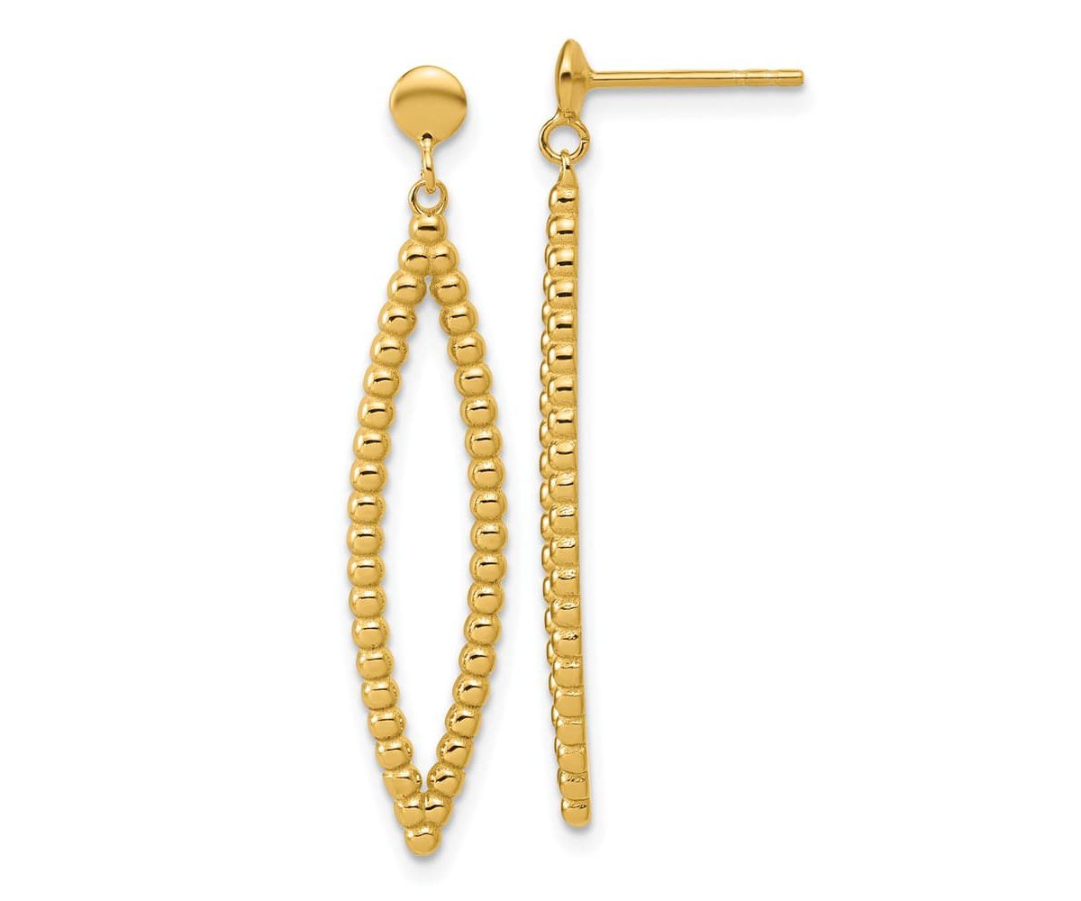 14K Yellow Gold Polished Beaded Post Dangle Earrings