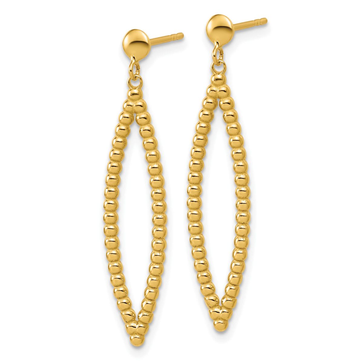 14K Yellow Gold Polished Beaded Post Dangle Earrings