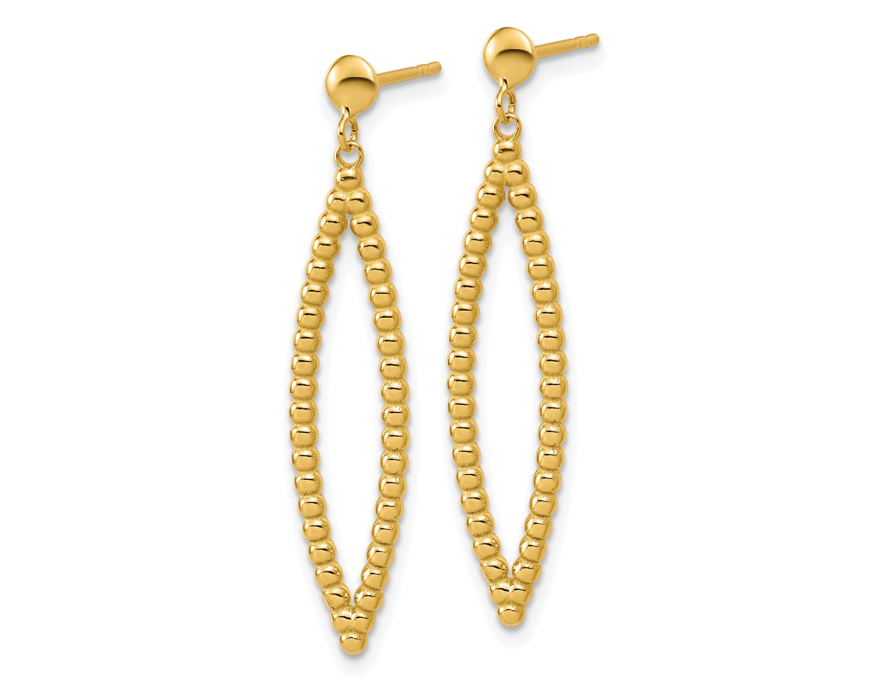 14K Yellow Gold Polished Beaded Post Dangle Earrings