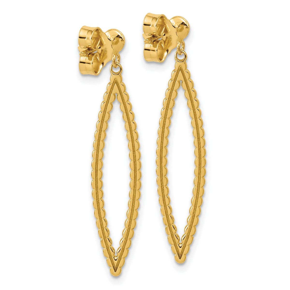 14K Yellow Gold Polished Beaded Post Dangle Earrings