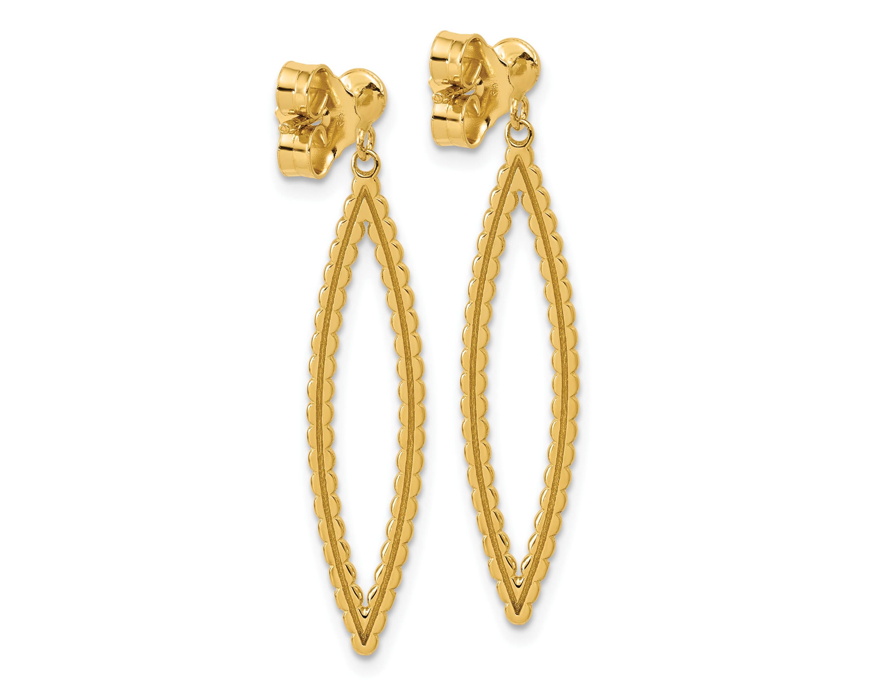 14K Yellow Gold Polished Beaded Post Dangle Earrings