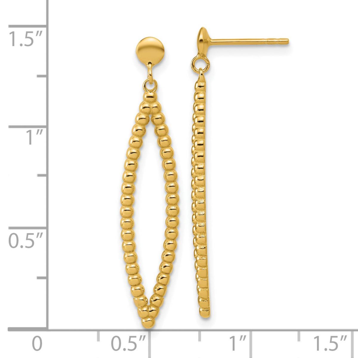 14K Yellow Gold Polished Beaded Post Dangle Earrings
