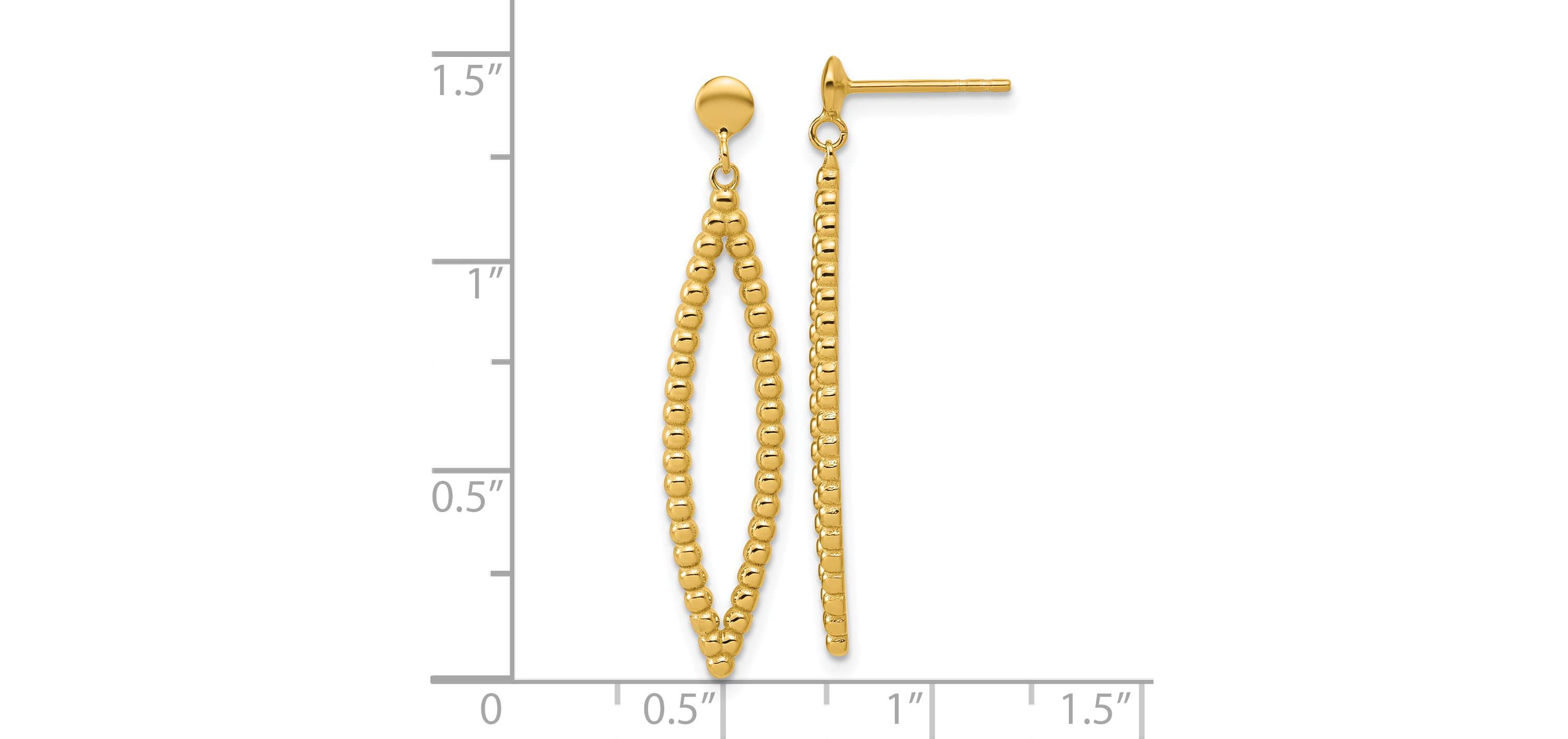 14K Yellow Gold Polished Beaded Post Dangle Earrings