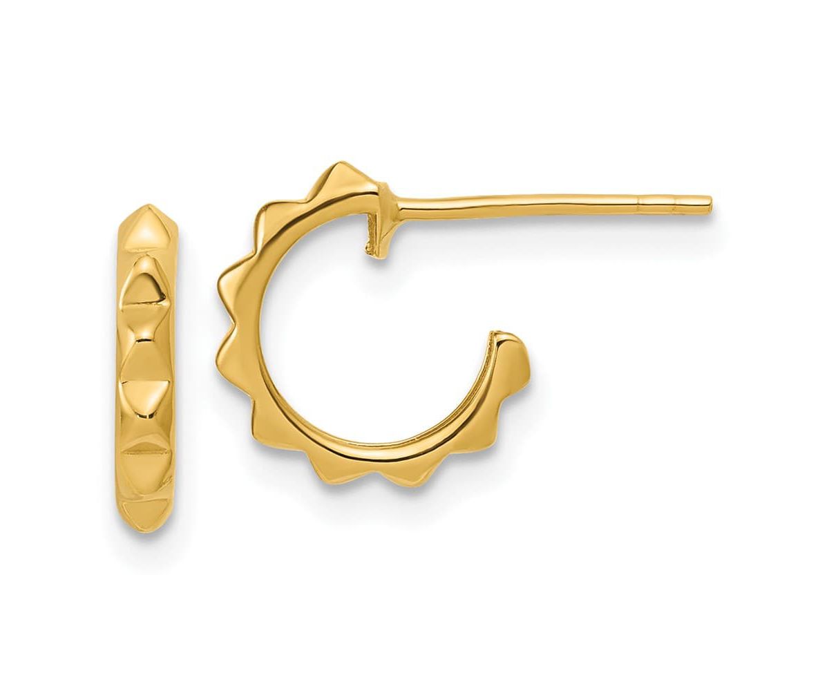 14K Yellow Gold Polished Geometric C-Hoop Post Earrings