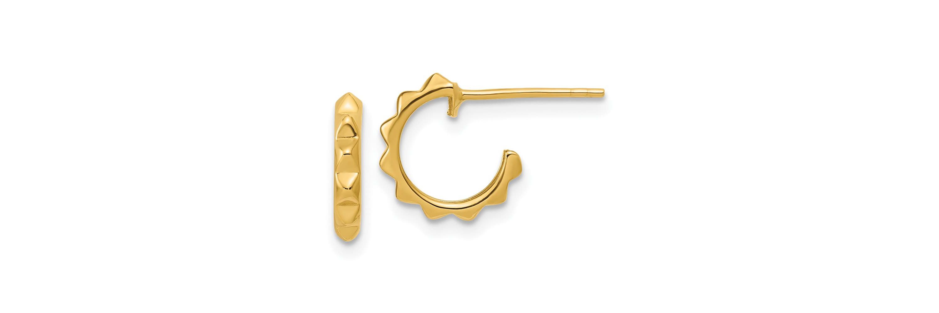 14K Yellow Gold Polished Geometric C-Hoop Post Earrings