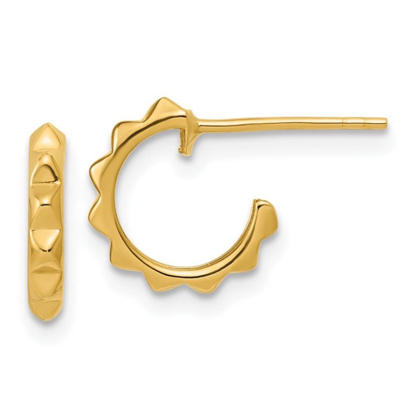 14K Yellow Gold Polished Geometric C-Hoop Post Earrings
