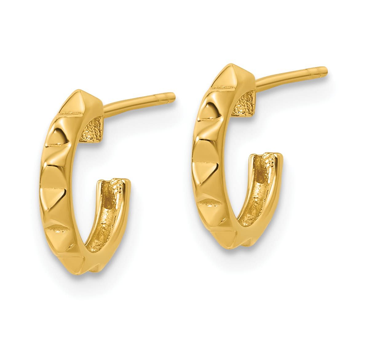 14K Yellow Gold Polished Geometric C-Hoop Post Earrings