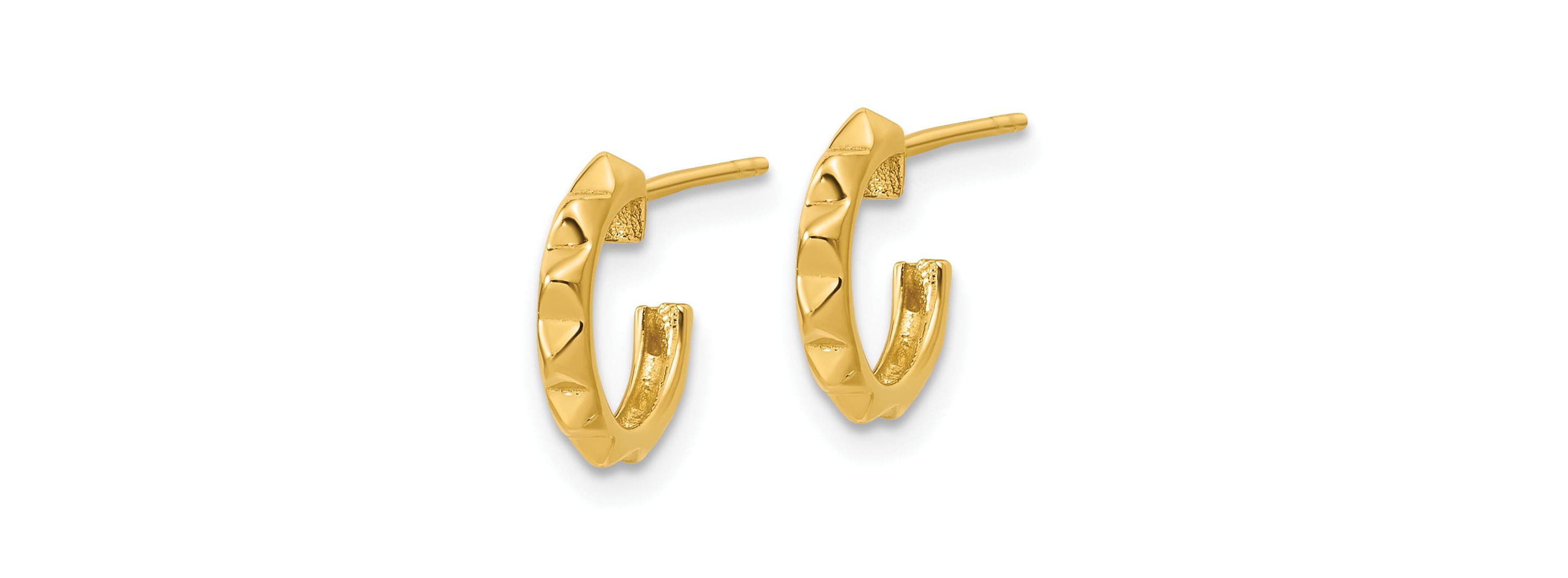 14K Yellow Gold Polished Geometric C-Hoop Post Earrings