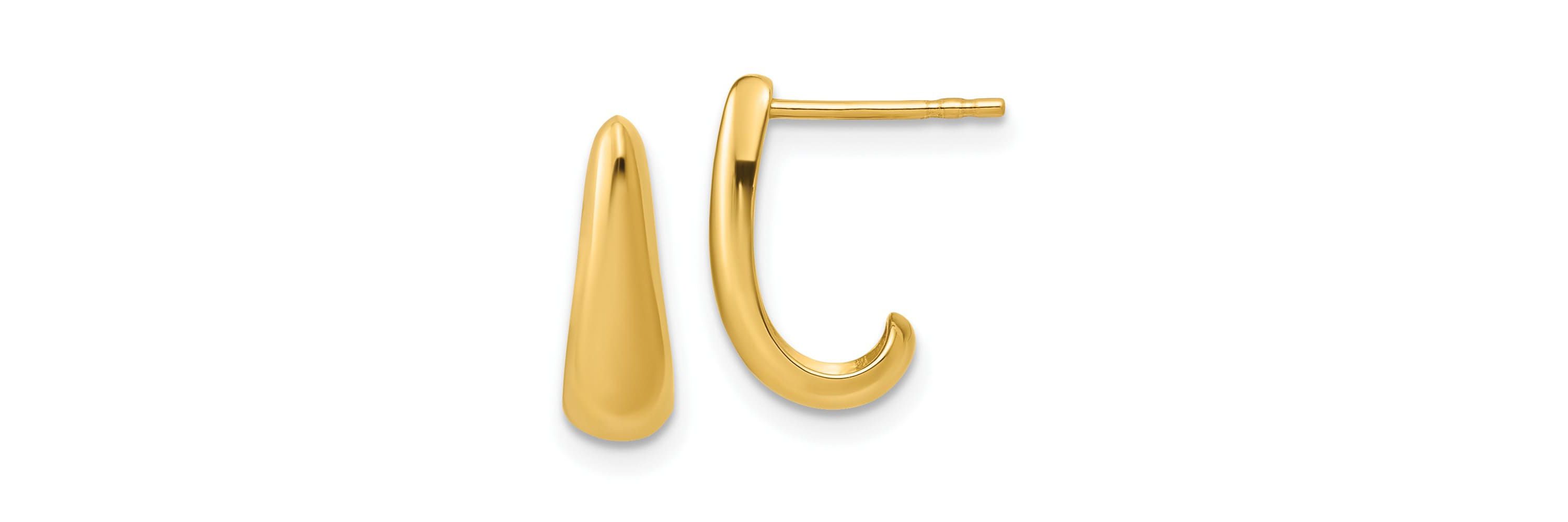 14K Yellow Gold Polished J-Hoop Post Earrings