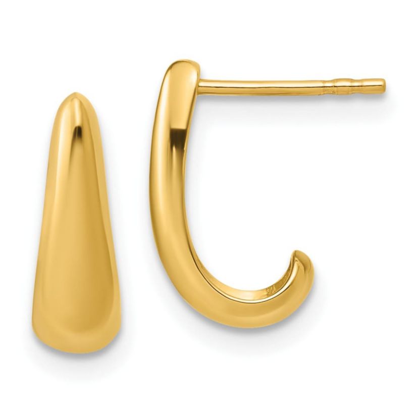 14K Yellow Gold Polished J-Hoop Post Earrings
